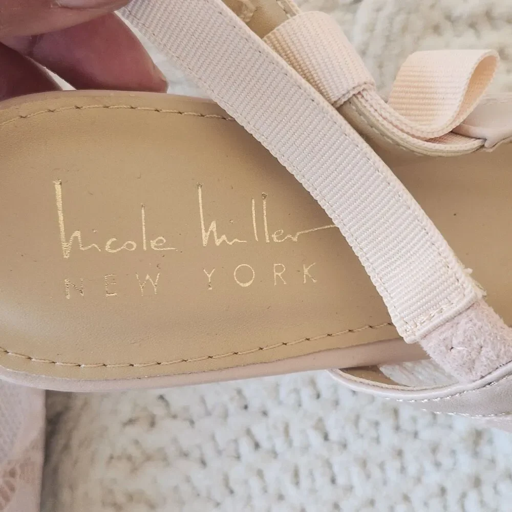 Nicole Miller Blush Pink Lace Pointed Slingback Kitten Heels Size 8 - Picture 4 of 7